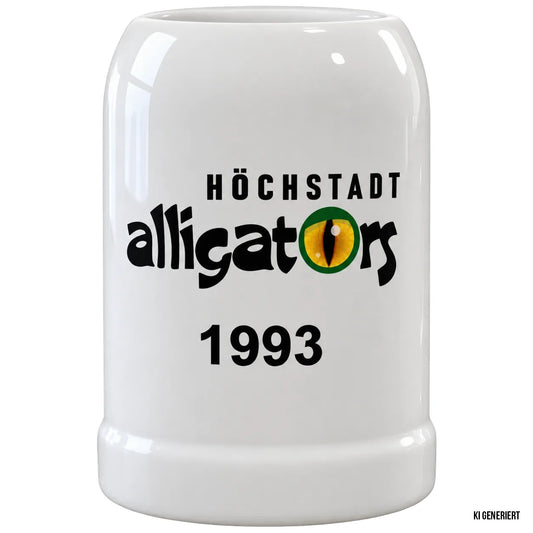 Bierkrug mit Höchstadt Alligators Logo und Gründungsjahr